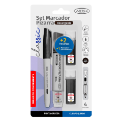 Set Marcador Pizarra Recargable Negro Artel