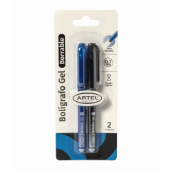 02Un Boligrafo Borrable Azul+Negro Artel