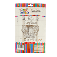 Globo Metalizado Y Cortina Decorativa Plateado