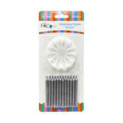 Vela Metálica Plateado 12Pcs Feco
