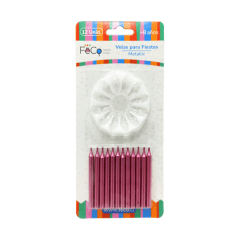 Vela Metálica Fucsia 12Pcs Feco