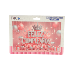 Fondo Tela 125x80Cm Feliz Cumpleaños Reina Feco