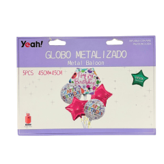 Globo Metalizado 5 Unidades Metalico Rosa/Estrella 45X45Cm
