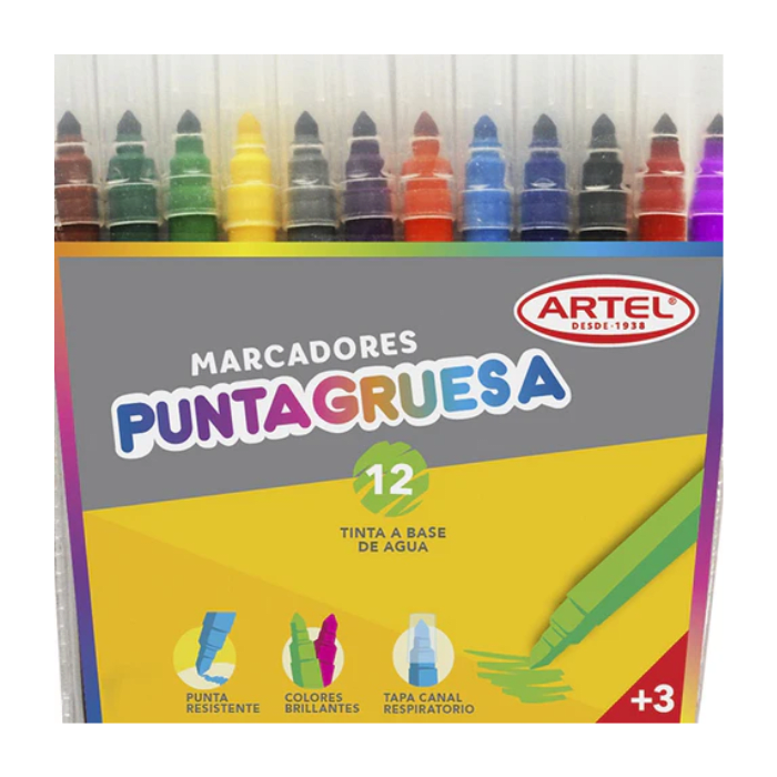 Lapiz Scripto Punta Gruesa 12 Colores Artel1
