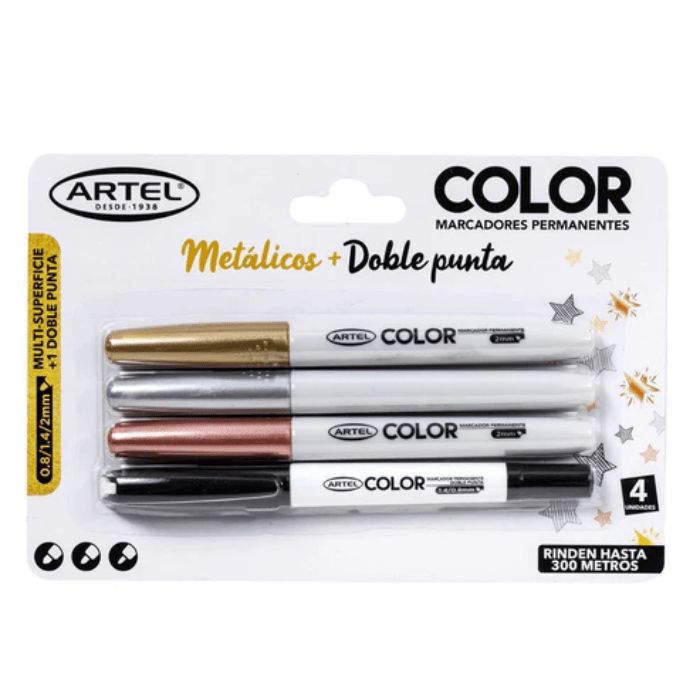 Marcadores metalicos Dorado-Cobre-Plata-Negro doble punta1