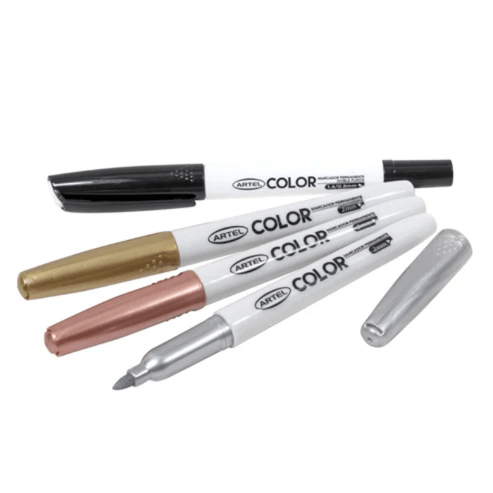 Marcadores metalicos Dorado-Cobre-Plata-Negro doble punta2