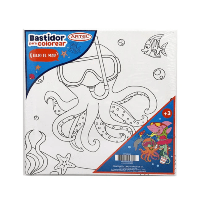 Bastidor Algodon Para Colorear Bajo El Mar 25x25Cm4