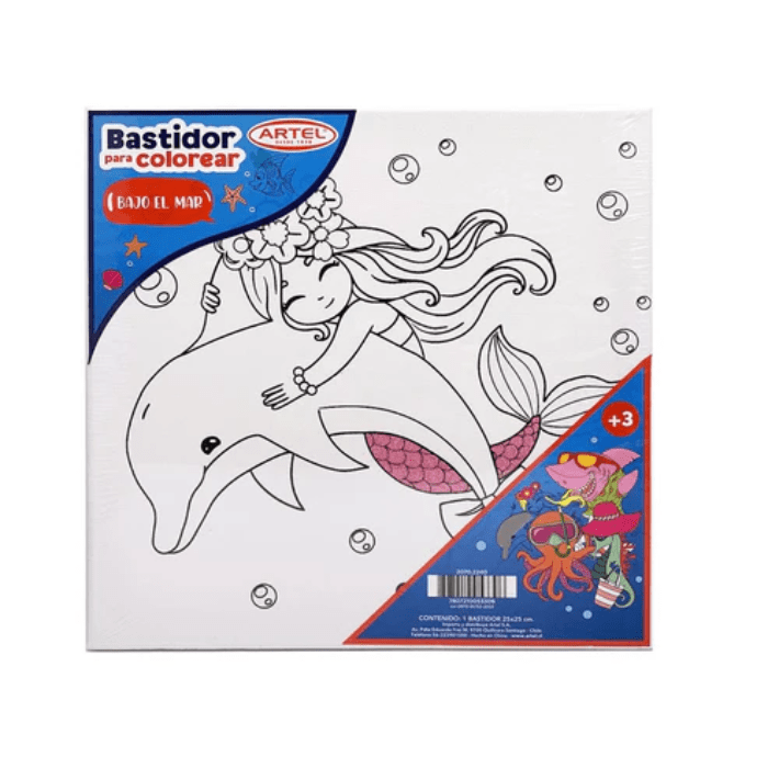 Bastidor Algodon Para Colorear Bajo El Mar 25x25Cm3