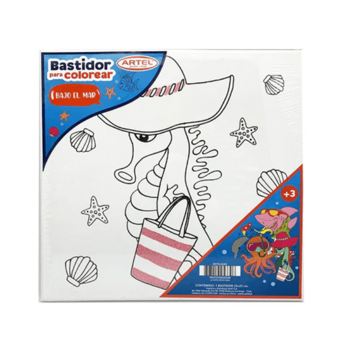 Bastidor Algodon Para Colorear Bajo El Mar 25x25Cm2