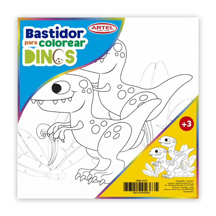 Bastidor Algodon Para Colorear Dino 25x25Cm3