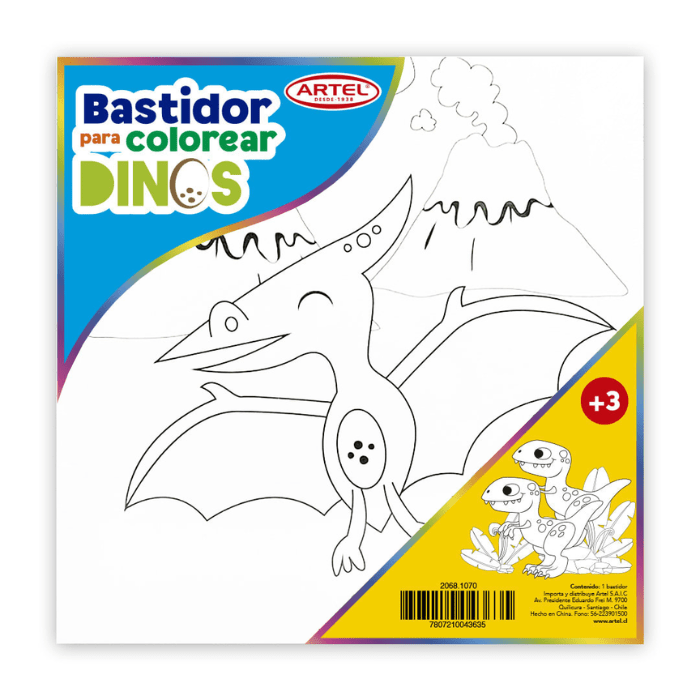 Bastidor Algodon Para Colorear Dino 25x25Cm2