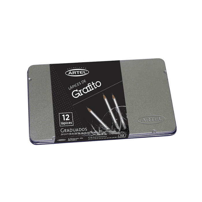 Set 12 Lapices Grafito Graduados Caja Metalica1