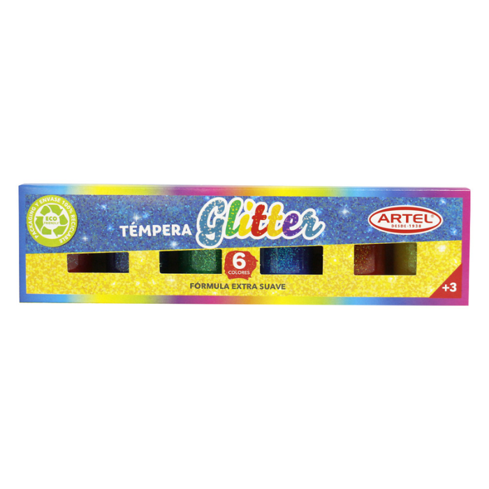 Tempera 06 Colores Glitter Artel1