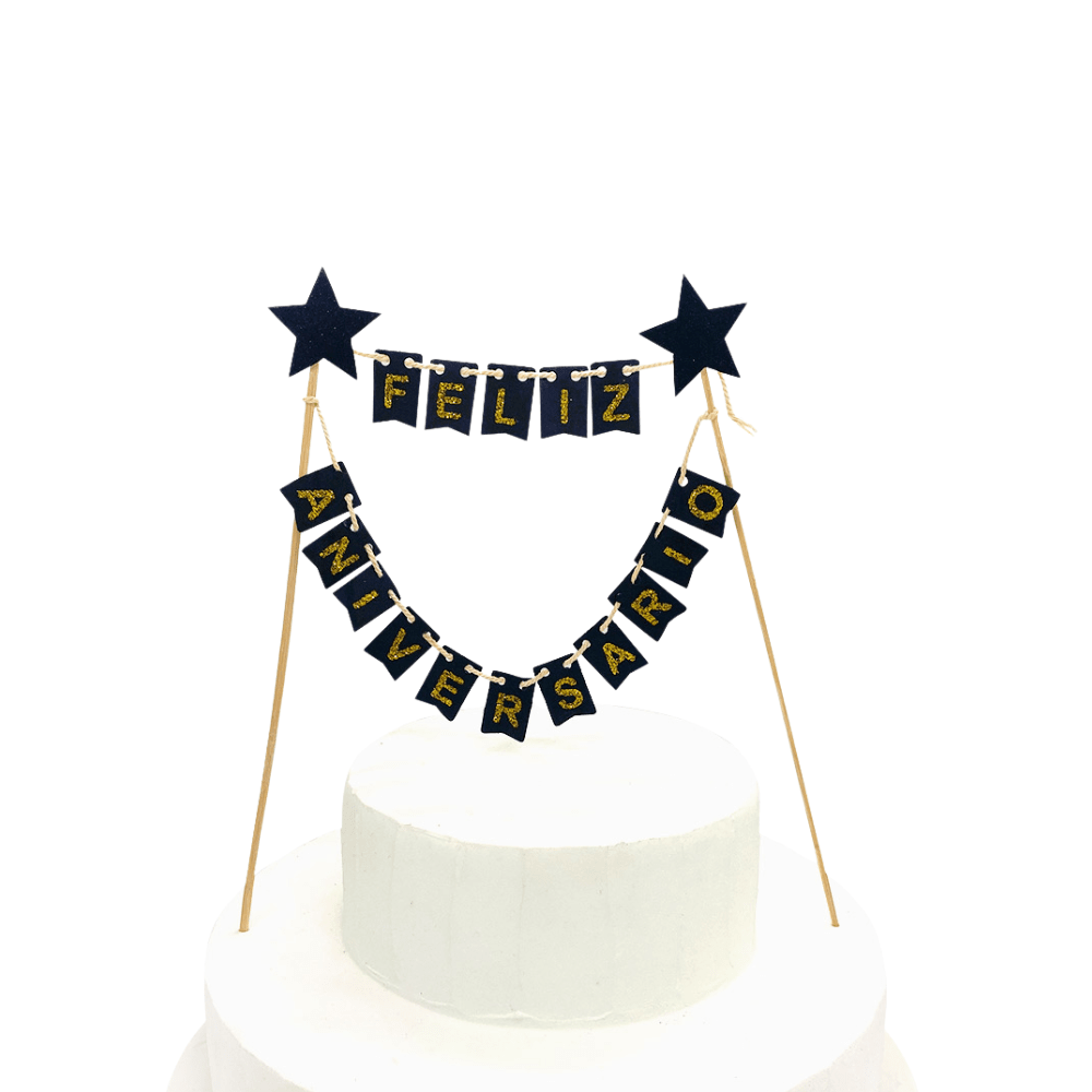Deco Torta feliz Aniversario Negro Feco1
