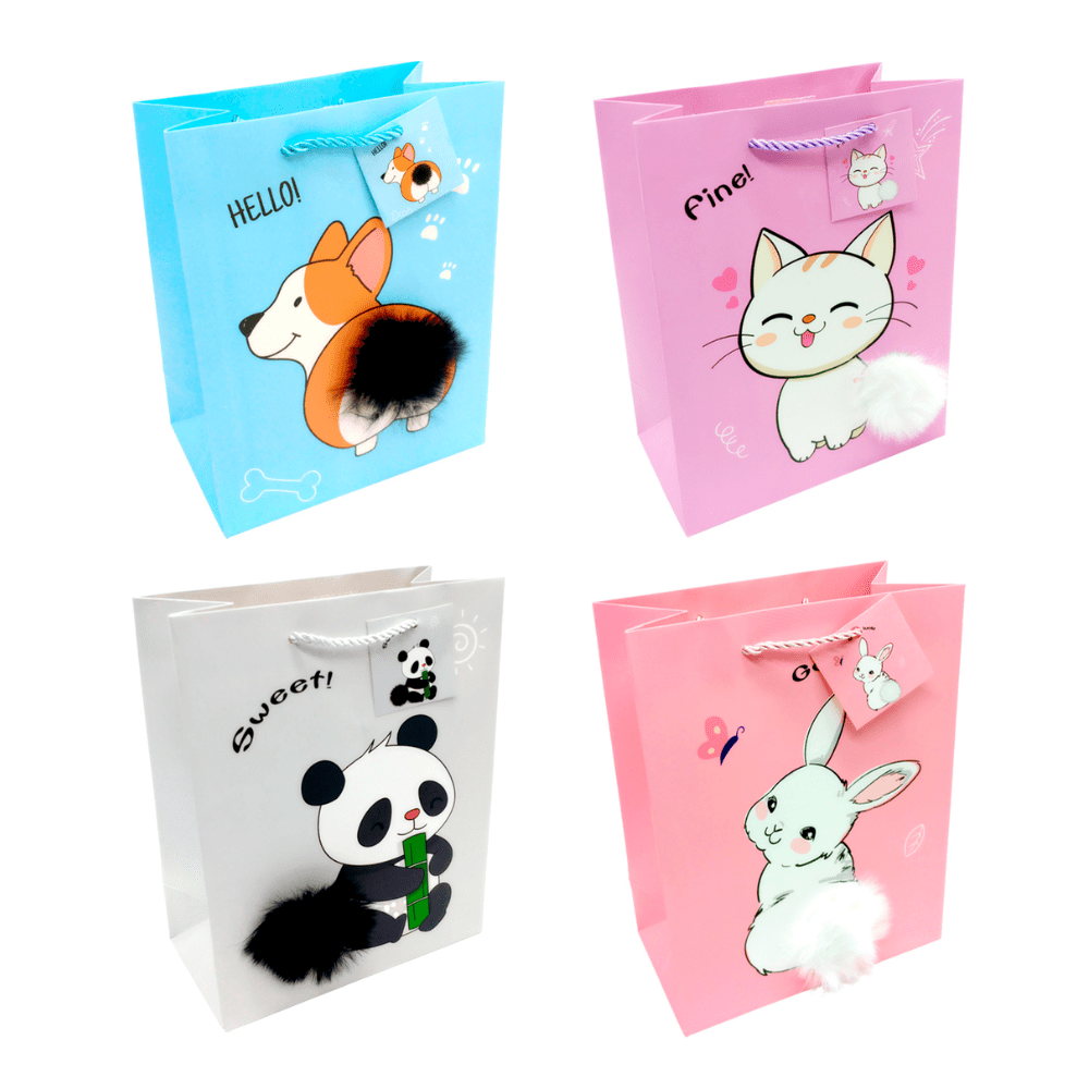 Pack 12 Bolsa Regalo Grande 26x32 Colita Animal Feco1