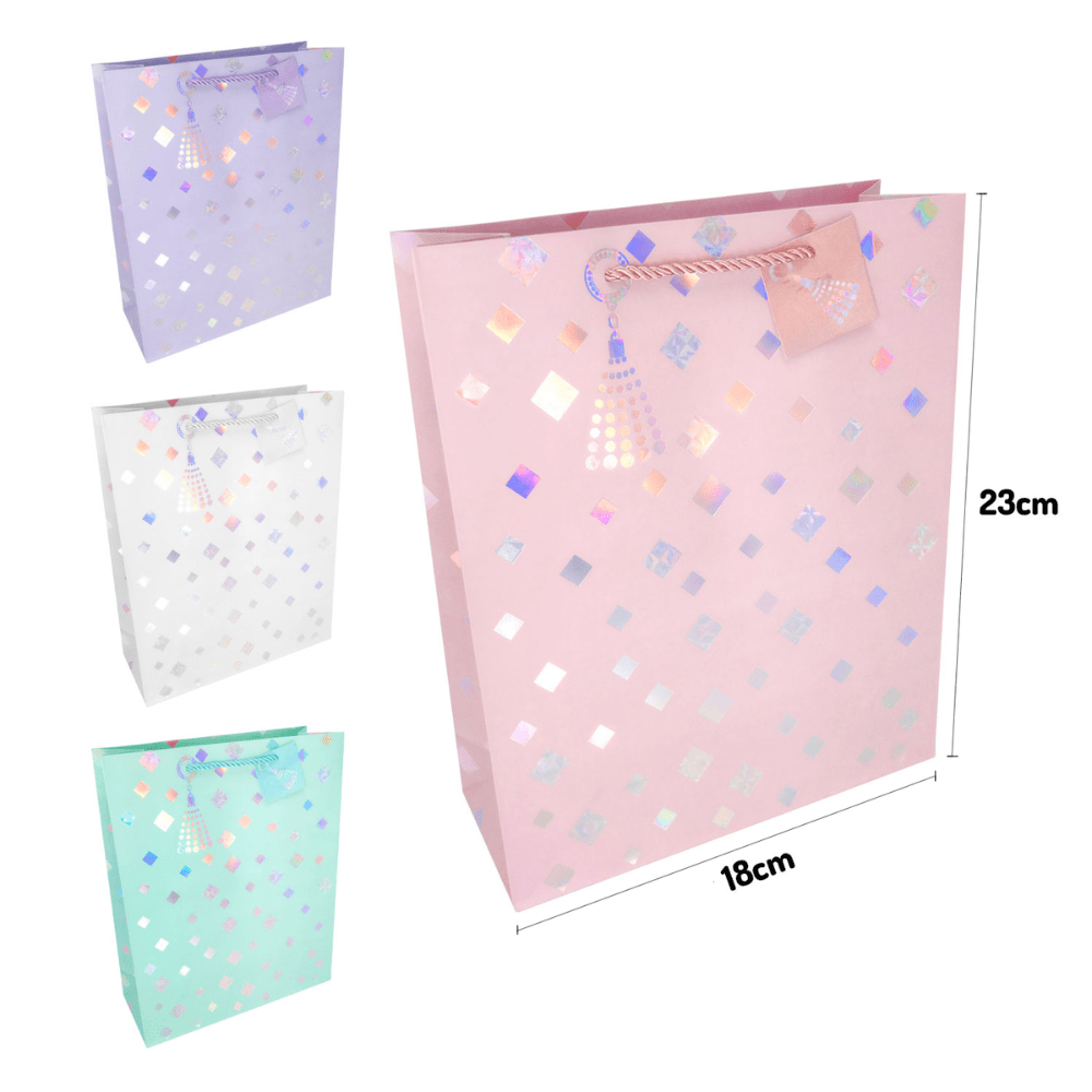 Bolsa Regalo Mediana 18x23 Cuadritos Holograficos Feco1