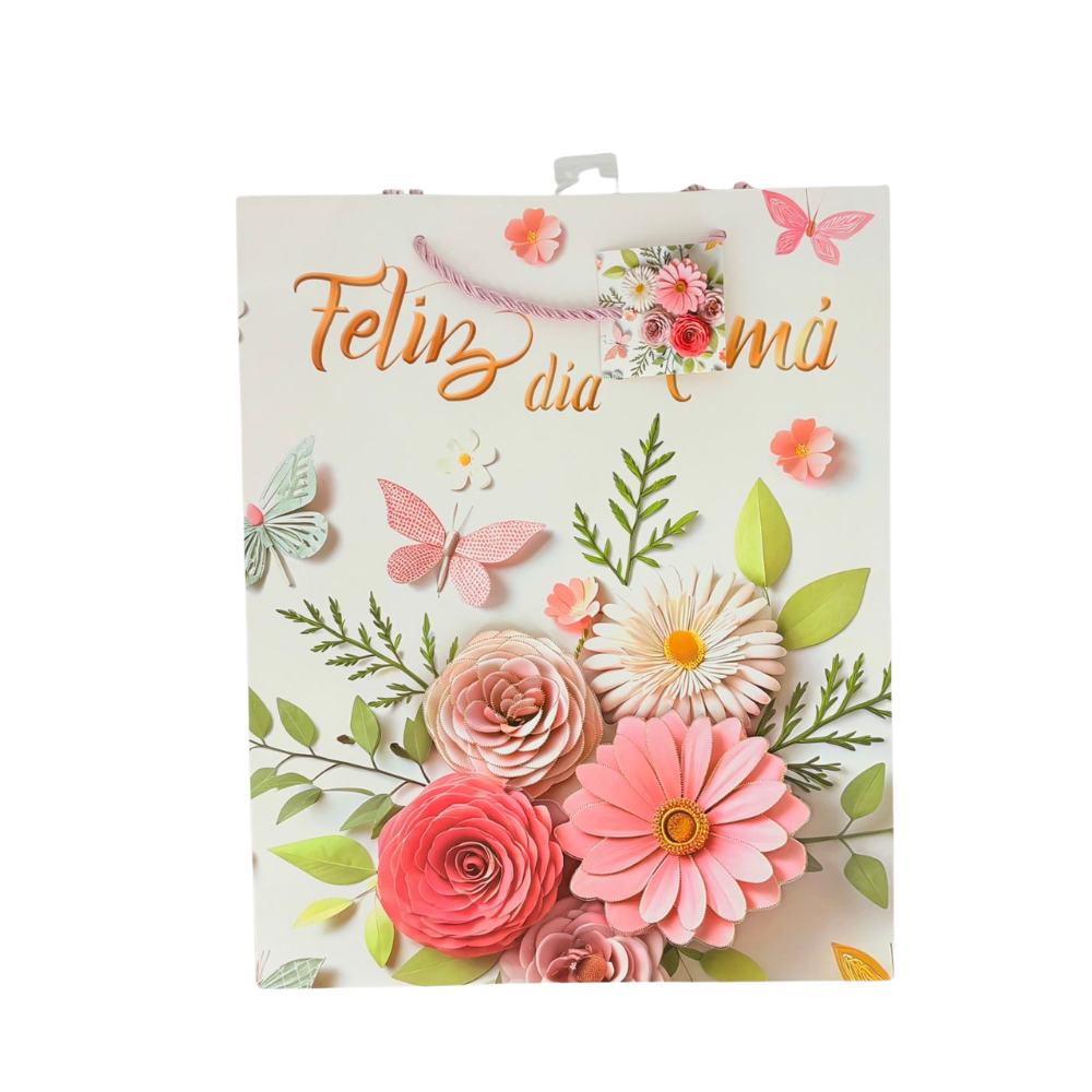 Bolsa regalo mediana 18x23 Feliz Dia Mama Flores Feco3