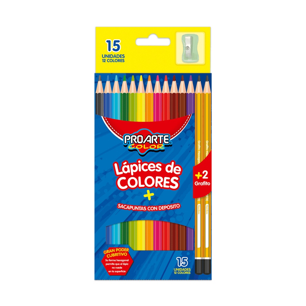 Lapiz Color 12 Un Largo Hex + Sac+2 Lapiz Graf Proarte1