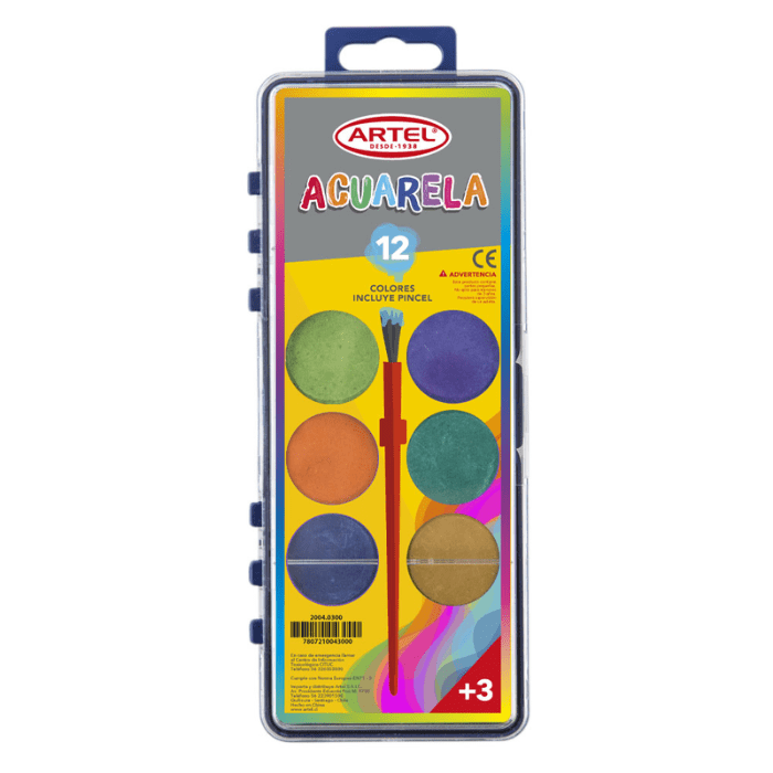 12 Acuarela Colores Caja Plastica1