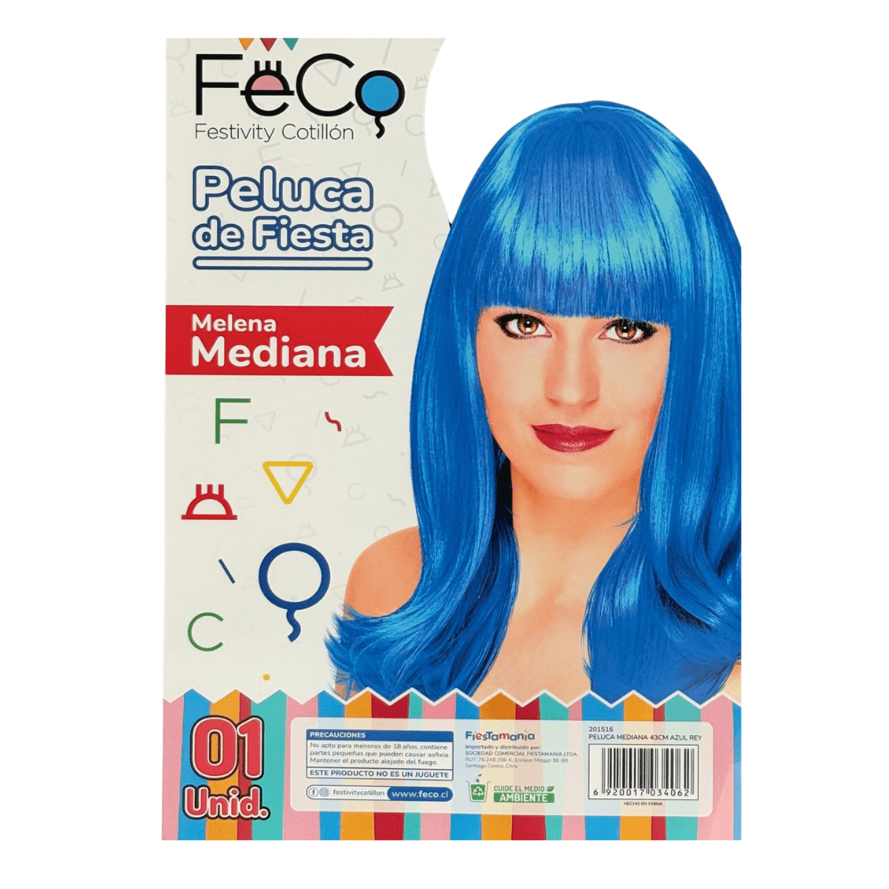 Peluca Mediana 43Cm 160Gr Azul Rey1