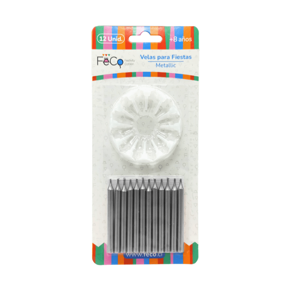 Vela Metálica Plateado 12Pcs Feco1