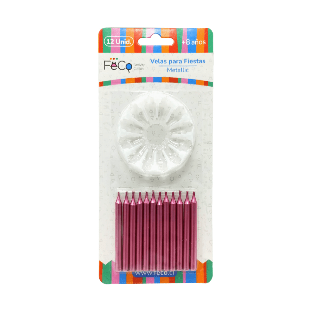 Vela Metálica Fucsia 12Pcs Feco1