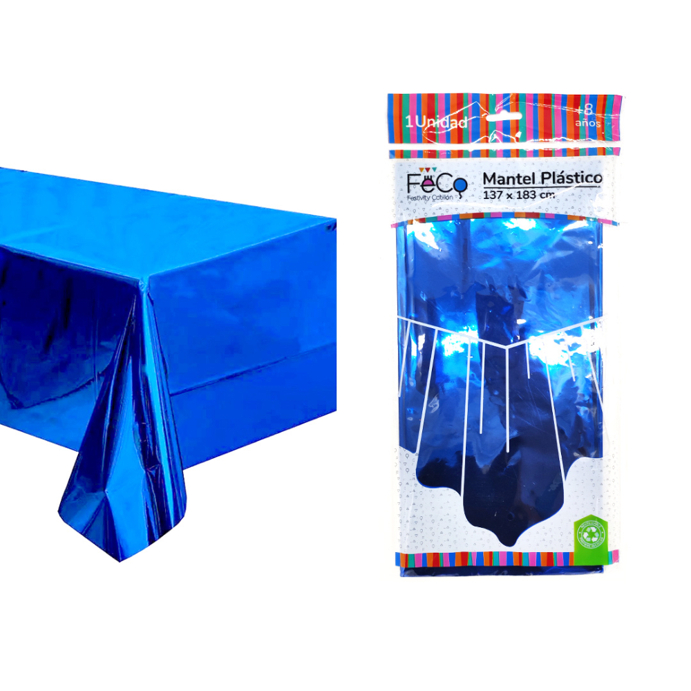 Mantel Reutilizable 137x183 Metalico Azul Feco1