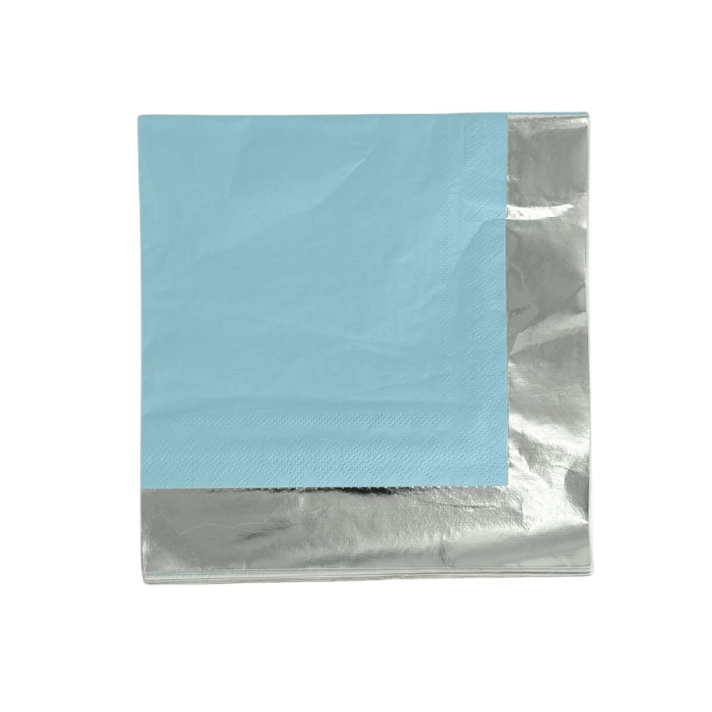 Servilletas Franja Metalica 33x33 Celeste 12Un Feco1