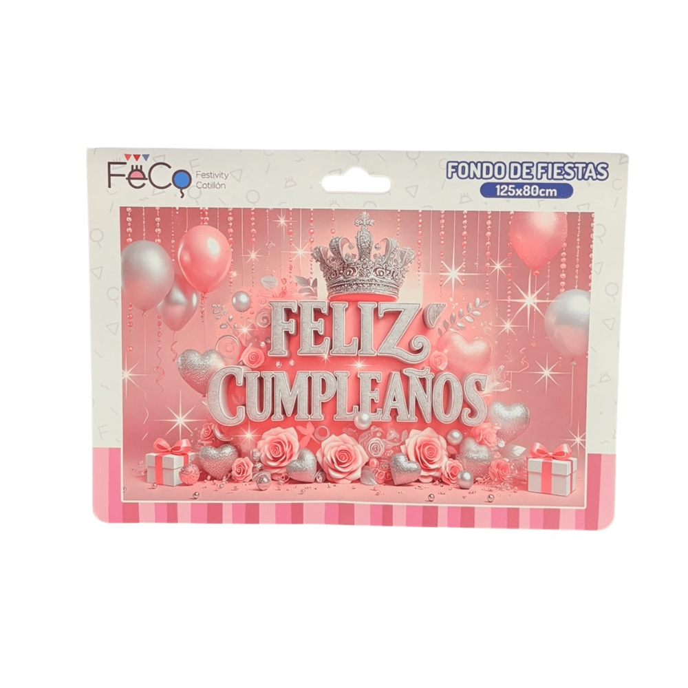 Fondo Tela 125x80Cm Feliz Cumpleaños Reina Feco1