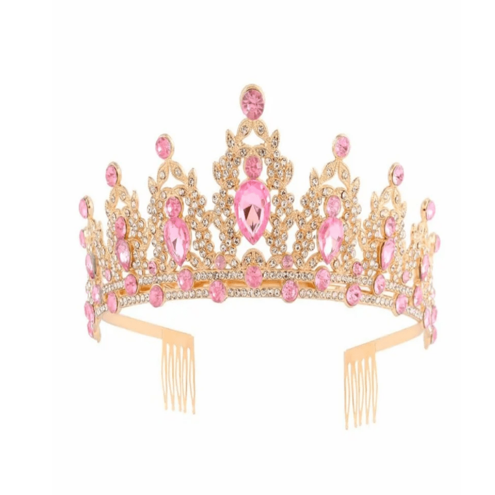 Corona Reina Metalica 9 Puntas Dorado Rosado Feco1