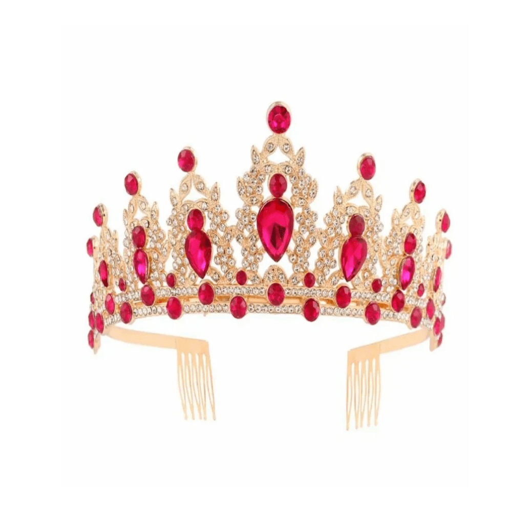 Corona Reina Metalica 9 Puntas Dorado Fucsia Feco1