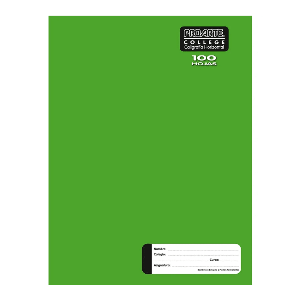 Cuaderno College Caligrafia Horizontal 100Hjs Proarte1
