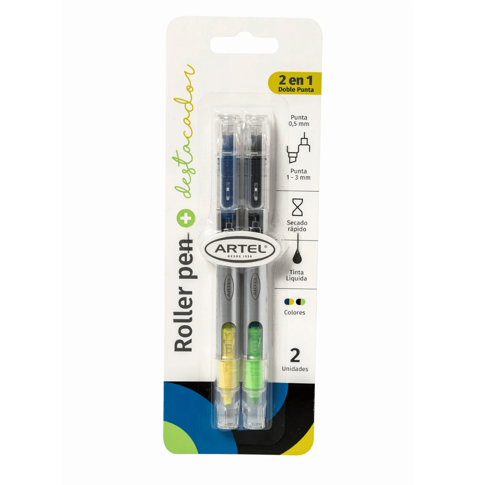 02Un Boligrafo Roller Pen + Destacador Doble Punta Artel1