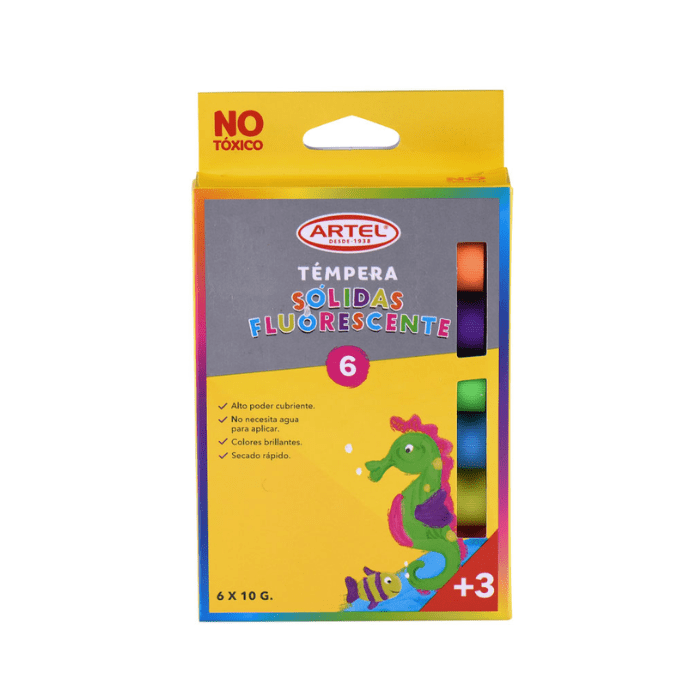 Tempera Solida 06 Colores Fluor Artel1