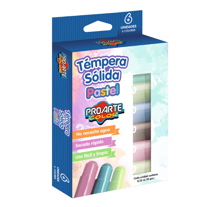 Tempera Solida 06 Colores Pastel Proarte1