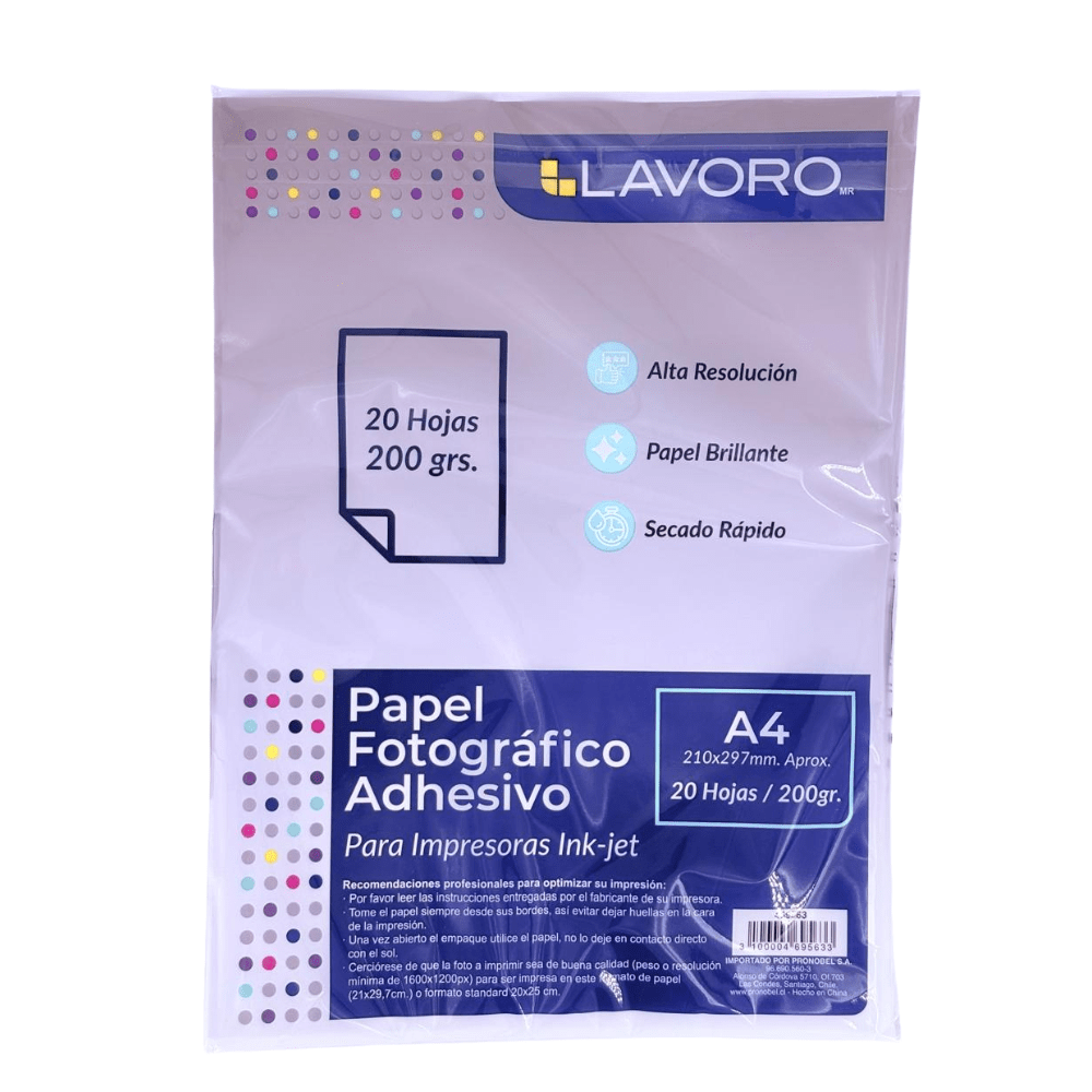 Papel Fotografico Adhesivo A4 200Gr 20Hj Lavoro1