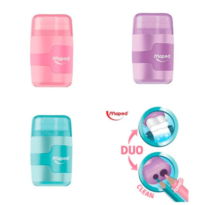 Sacapunta Doble Doble + Goma Borrar Tonos Pastel maped2