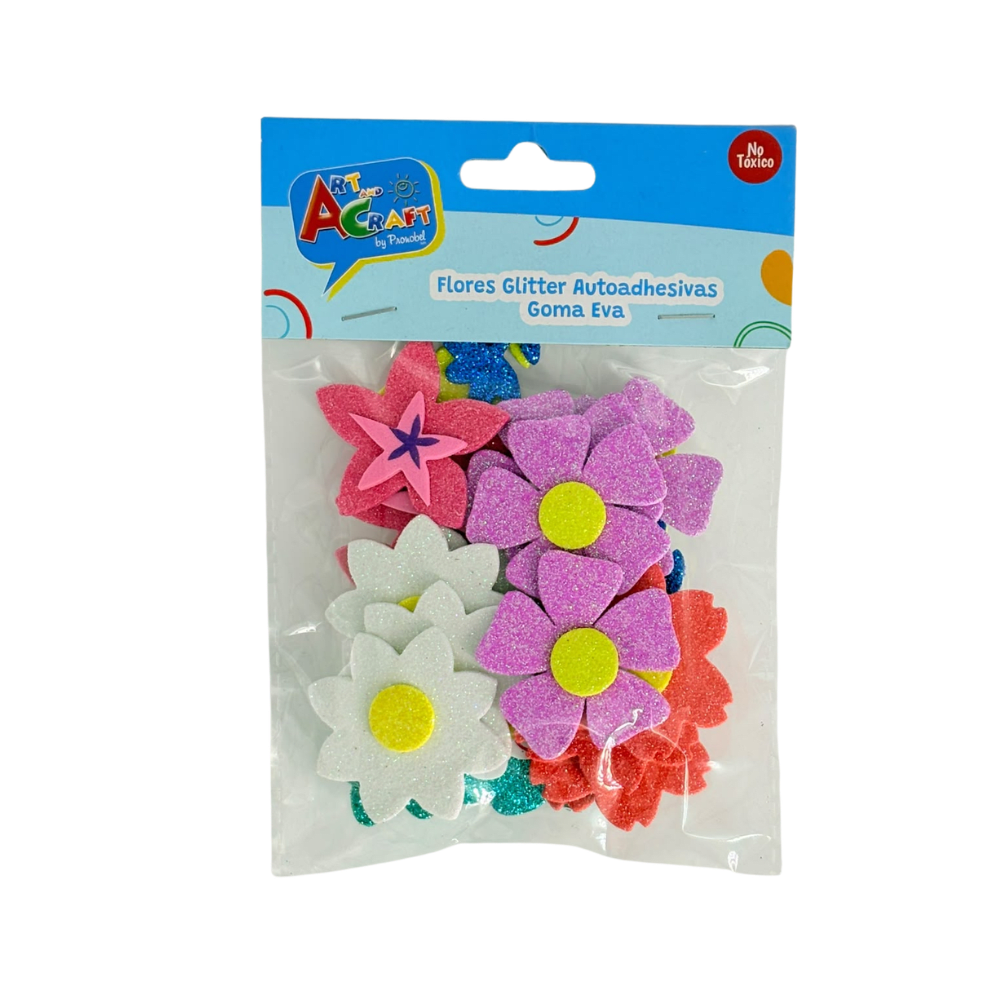 Stickers figura goma Flores Glitter 24pcs Art&Craft1