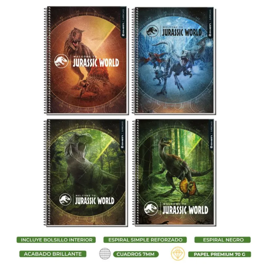 Cuaderno Triple Carta Mat 7mm 120Hjs Jurassic World Rhein1