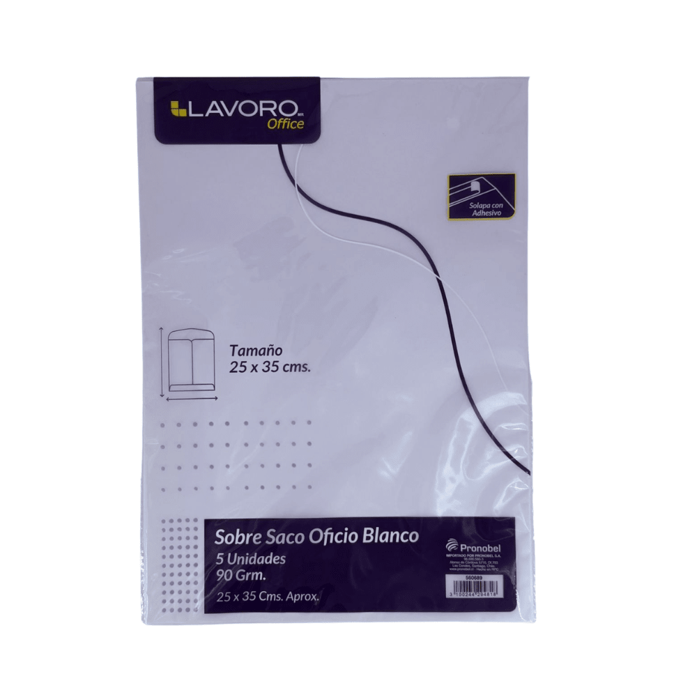 Set 05 Sobres Saco Oficio Blanco 95gr Pronobel1