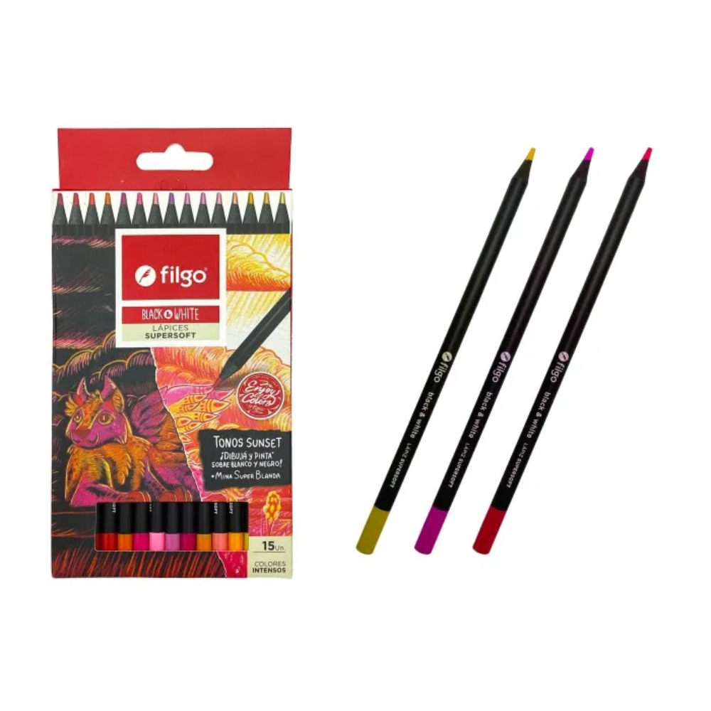 Lapiz Color 15 Tonos Calidos Black & White Supersoft1