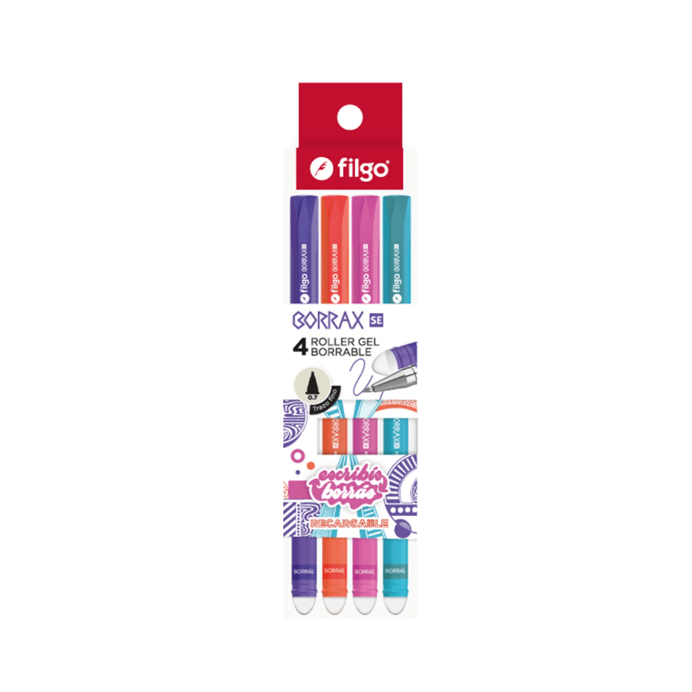 Set 04 Lapiz Gel Borrable 0.7 ros/vio/nar/tur Filgo1