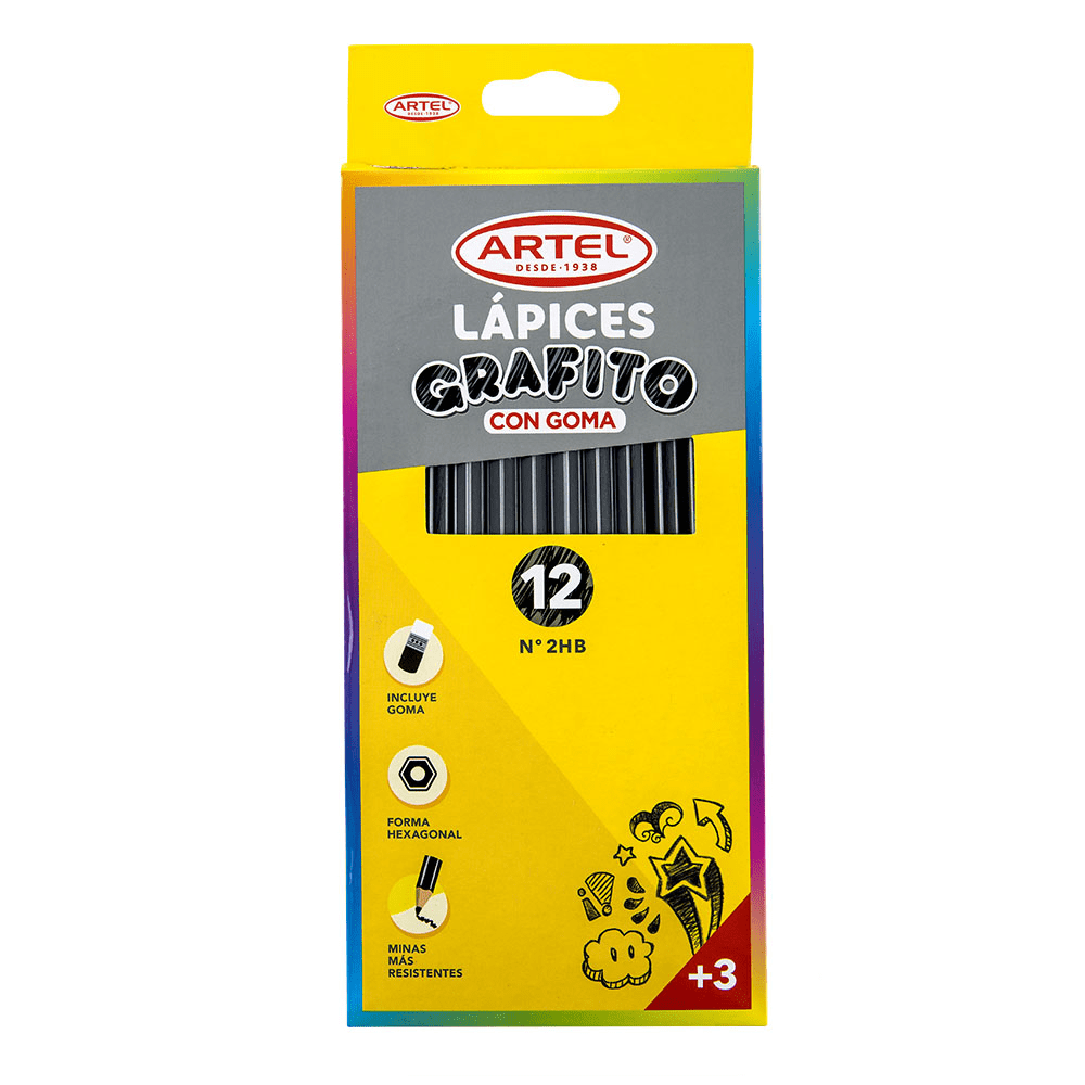Lapiz de Mina 12Un Hexagonal 2Hb Negro Con Goma1