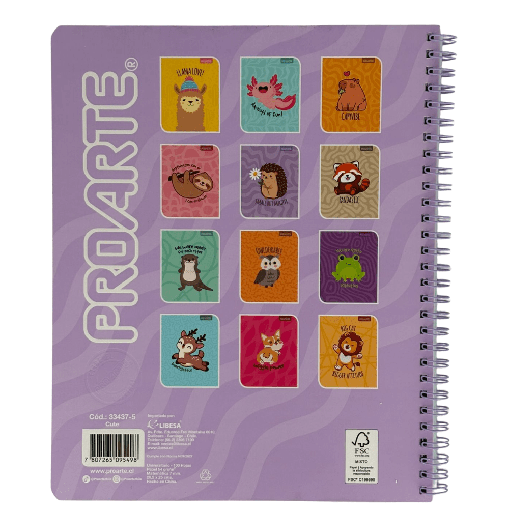 Cuaderno Universitario Mat 7mm 100Hjs Cute Proarte1