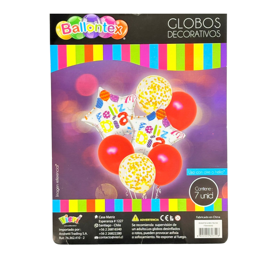 Globo Metalizado 06 Unidades Feliz Dia 2 Estrella/Transp/Latex1