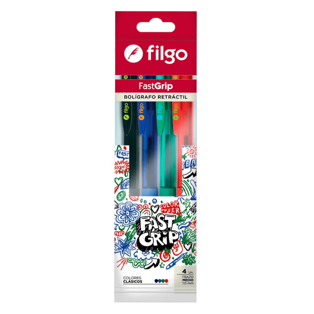 Set 04 Boligrafos Fastgrip 1.0 Colores Clasico Filgo1