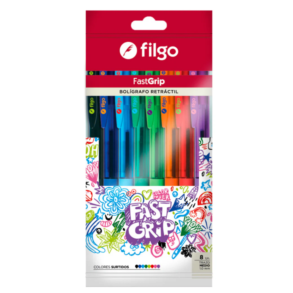 Set 08 Boligrafos Fastgrip 1.0 Colores Surtidos Filgo1