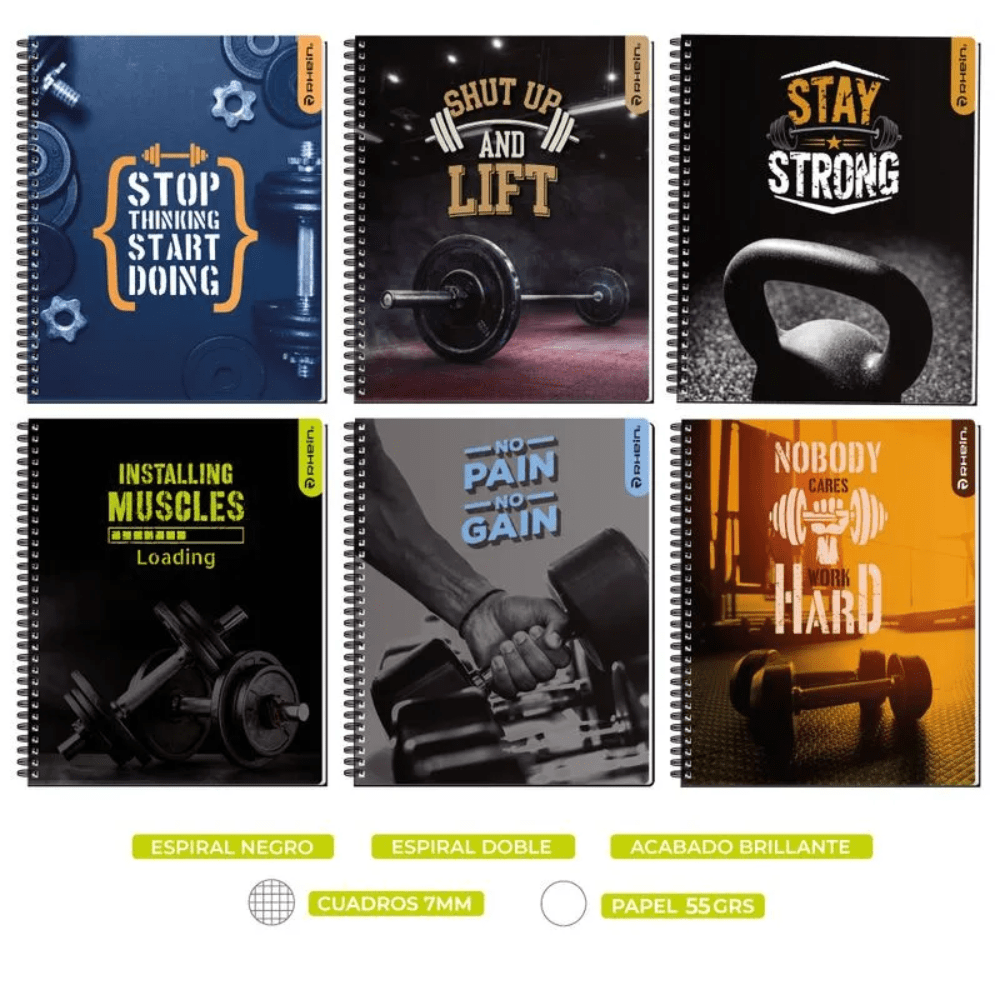 Cuaderno Universitario Mat 7mm 100Hjs Gym Bro Rhein1