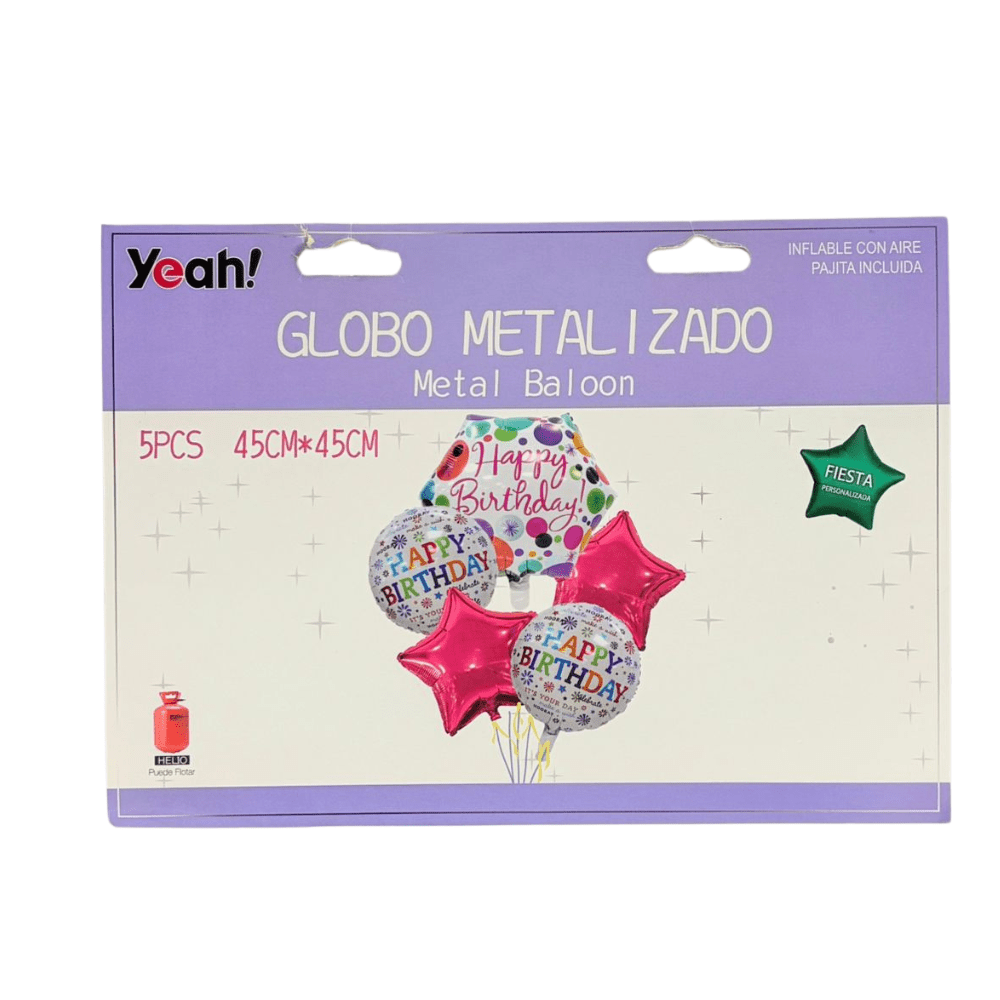 Globo Metalizado 5 Unidades Metalico Rosa/Estrella 45X45Cm1