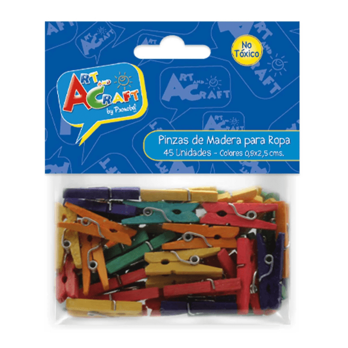 Mini Pinza Madera Colores Surtidos 45 Pcs 0.9X2.5Cms1